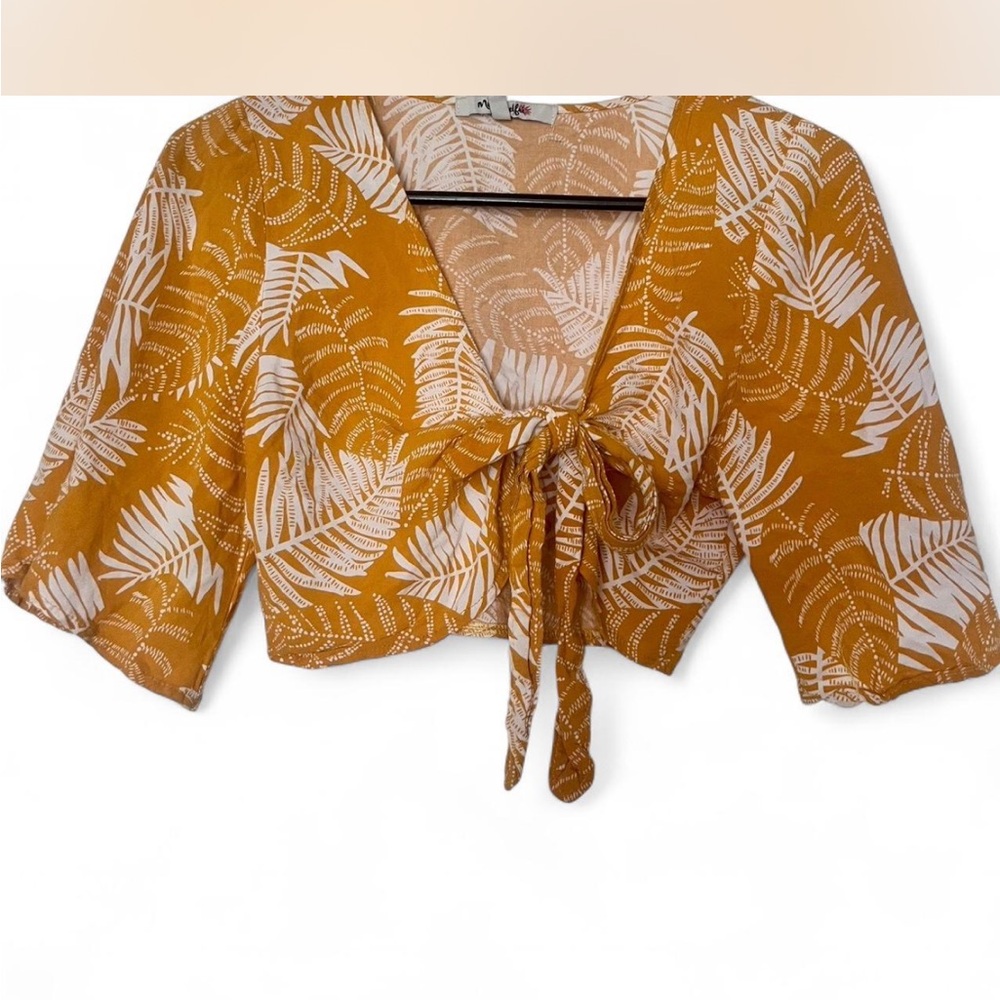 White orange Cream Tie-Front Crop Blouse